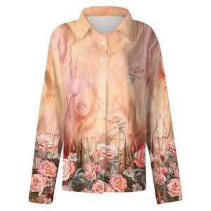 Women's Long Sleeve Tops Dressy Casual Size L Tunic Shirts Loose Chiffon Blouse